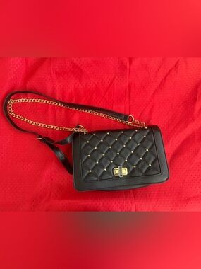 Badgley Mischka Black Quilted Crossbody with Gold Chain & Studs